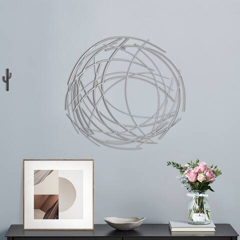 Silver Carbon Loft Abstract Iron Sticks Round Wall Decor