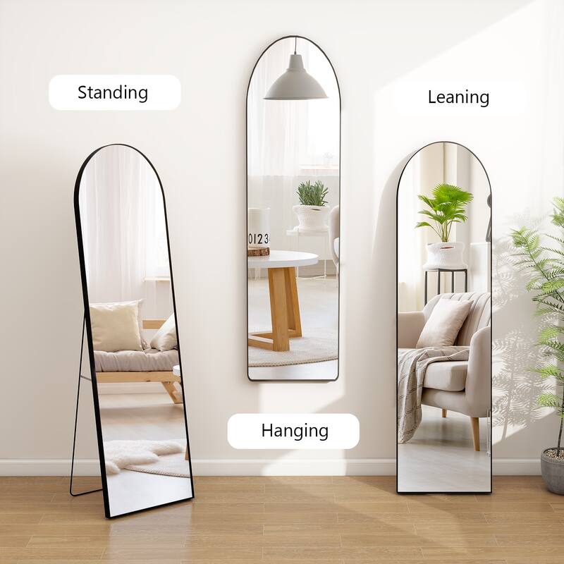 Full Length Arched Mirror with Shatter-Proof Glass & with Stand Aluminum Alloy Frame for Bedroom Cloakroom, Floor Standing