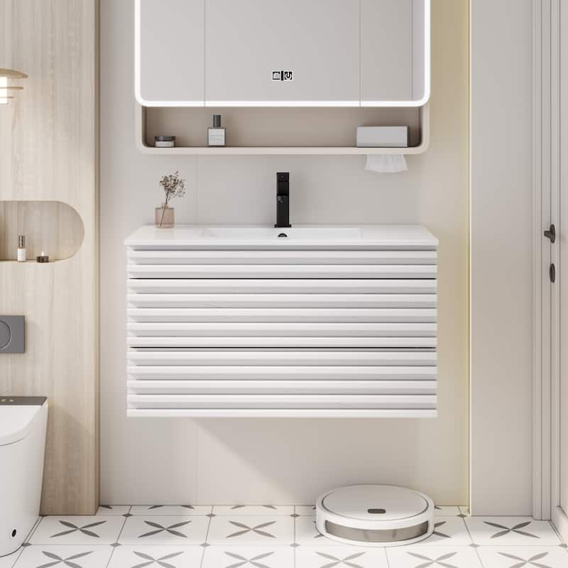 Bathroom Vanity with Drop-In Ceramic Sink Wall-Mounted Storage Cabinet - 36" - 36"White