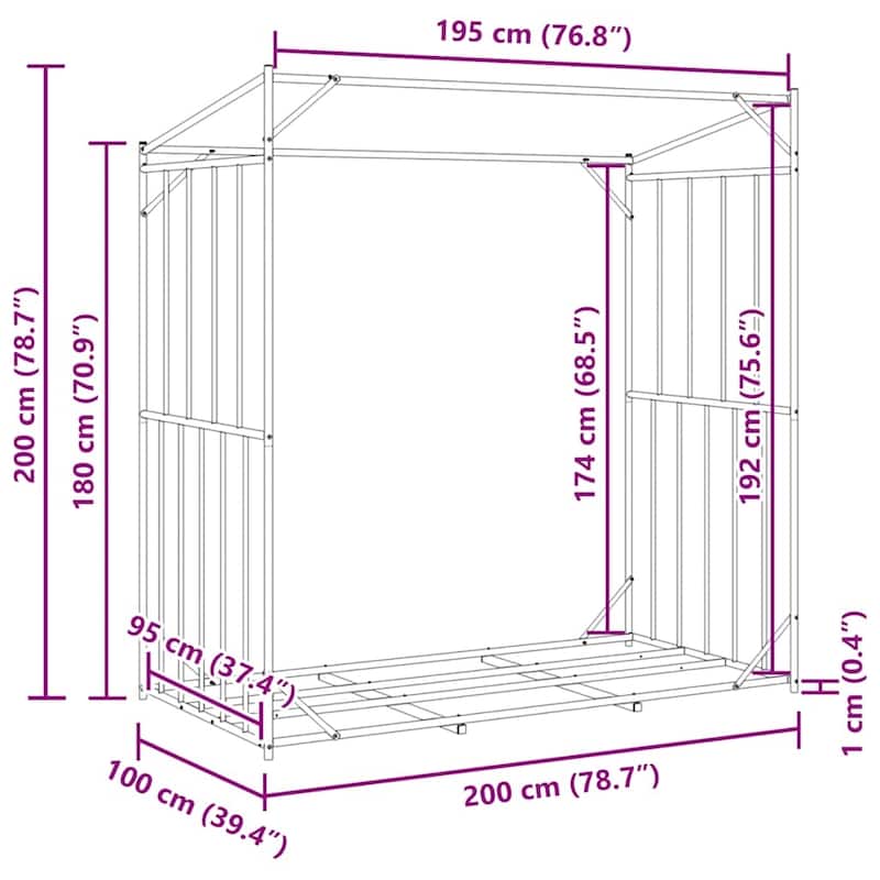 vidaXL vidaxL Firewood Rack with Rain Cover 200x100x200 cm Galvanised Steel - 200 x 100 x 200 cm