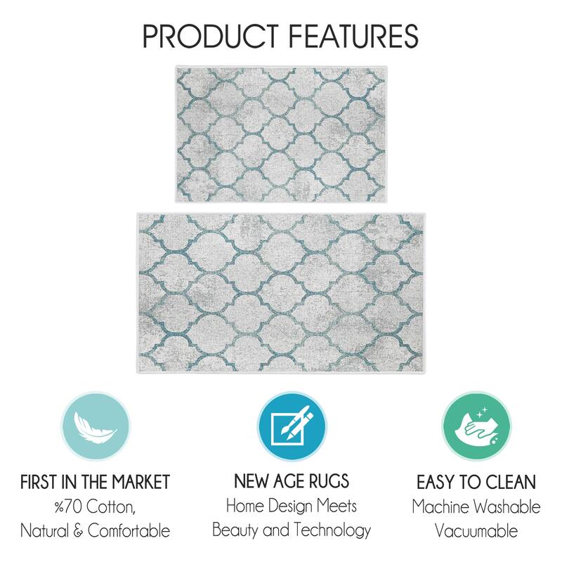 Non-skid Washable Kitchen Runner Rugs (Set of 2) - Set of 44 x 24 and 31.5 x 20 Inches