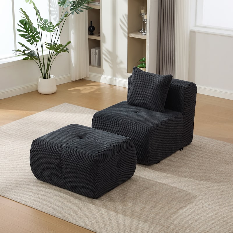 Modern Upholstered Accent Chair with Pillow and Ottoman,No Assembly Required