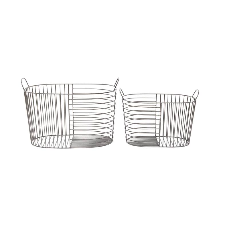CosmoLiving by Cosmopolitan Modern Metal Storage Basket with Handles (Set of 2) - Gold, Silver, Dark Gray