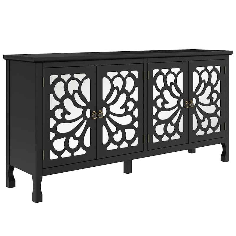 63'' Modern Buffet Cabinet with Mirrored Door and Adjustable Shelves