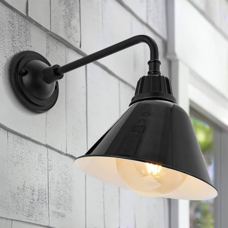 Aurora 9.63" 1-Light Farmhouse Industrial Indoor/Outdoor Iron LED Gooseneck Arm Outdoor Sconce, by JONATHAN Y - 9.63