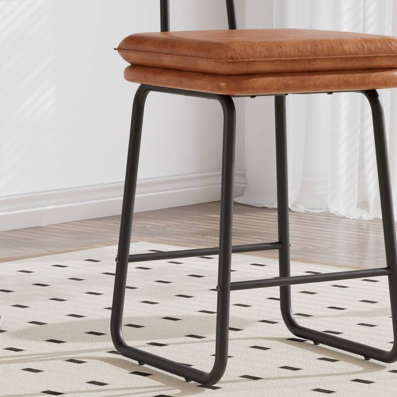 VECELO PU Leather Dining Chairs Set of 2/4/6 Modern Kitchen Island Stools with Backrest & Footrest Counter Height Bar Stools