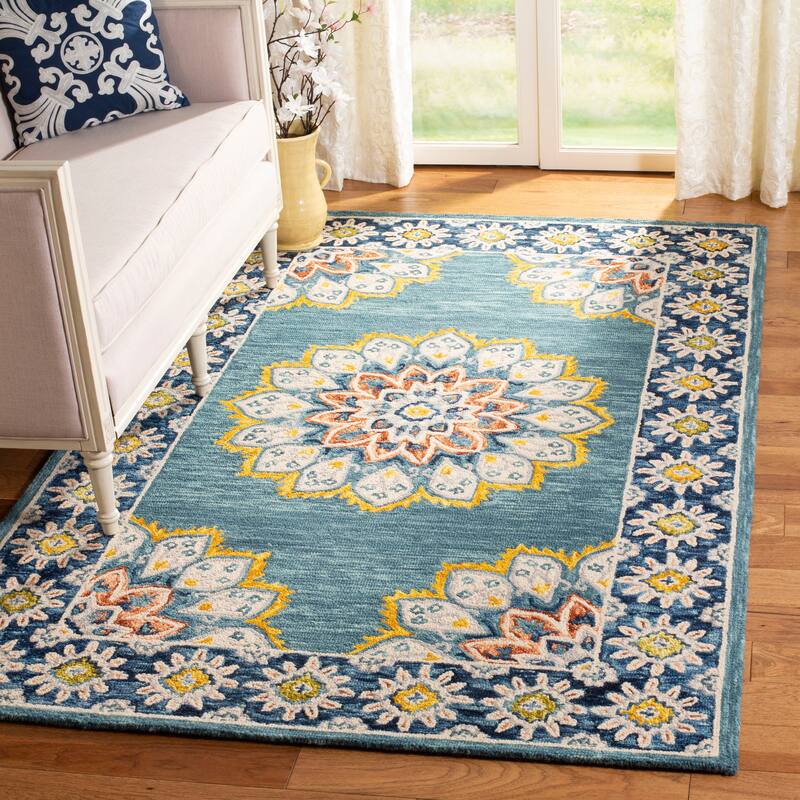 SAFAVIEH Handmade Blossom Umran & Contemporary Floral & Botanical - 4' x 6' - Blue/Gold - Runner/Rectangle