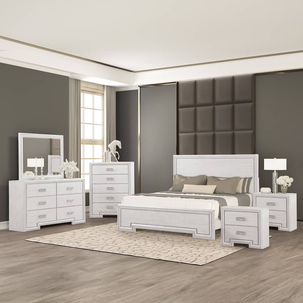 Furniture of America Klasiin 6-Piece Rustic White Wood Panel Bedroom Set