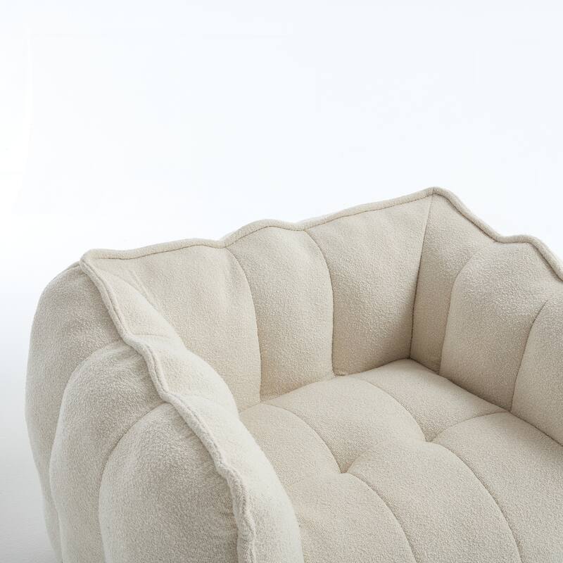 Extra-Large Chenille Bean Bag Chair with Footstool, Comfy Bean Bag Sofa for Adults, High Resilient Foam Square Lazy Sofa