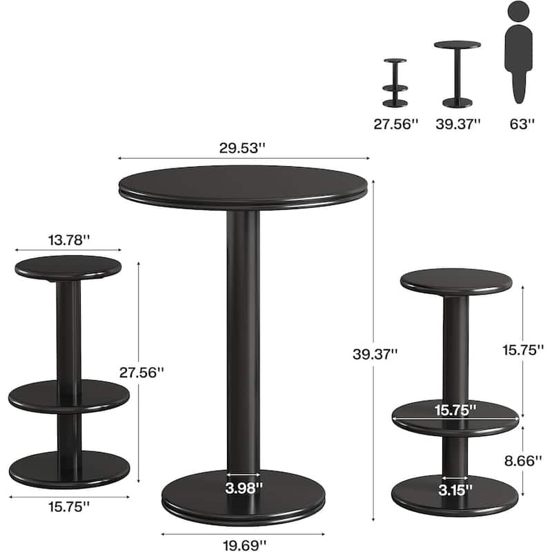 39.4" H Round Bar Table and Chairs Set for Small Bars Kitchen Living Room