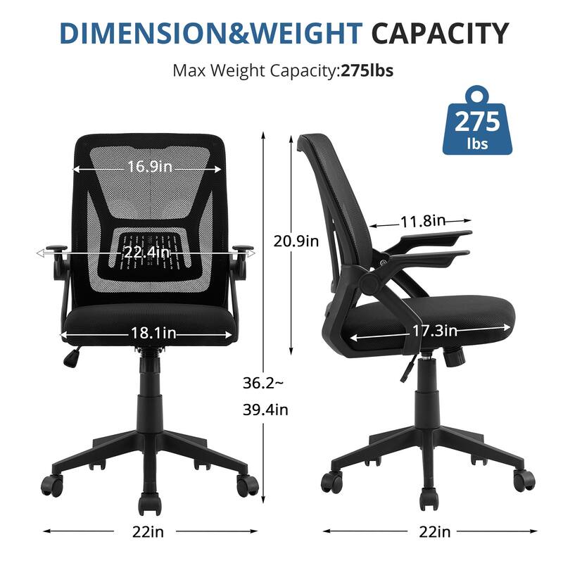 VECELO Translucent Mesh Office Chair with 360° Swivel Adjustable Height 90° Lifting Armrests for Home Office & Gaming Chair
