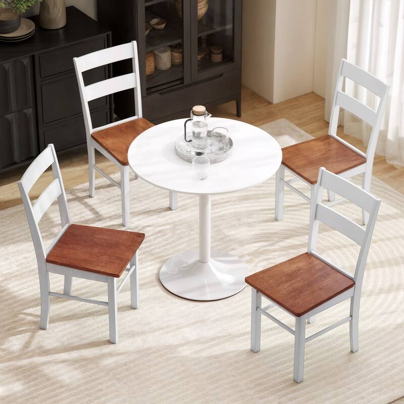Set of 2 Dining Chairs Light Grey Teak Rubber Wood Armless Open Back Kitchen Seating - 15.7" W x 19.9" D x 34.8" H