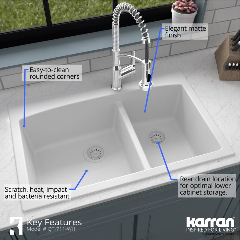 Karran Drop-In Quartz Double Bowl Kitchen Sink
