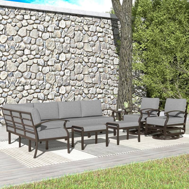 Kullavik Aluminum Corner Sofa Set, Patio Outdoor Sectional Sofa Set with Armrests and Footrests - 10 Seats/Swivel - Grey
