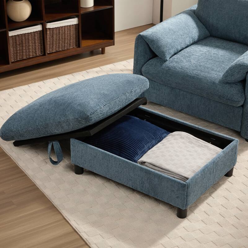 Roomfitters 37" Single Sofa with Storage Ottoman, Chenille Armchair with Phone Holder and Charging Ports, Lounge Chair