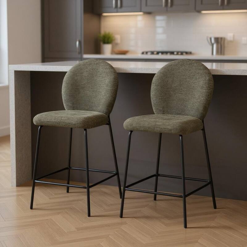 HomeRoots Set of Two 26" Green and Black Fabric and Metal Counter Height Bar Chairs - Counter Height - Green - Set of 2