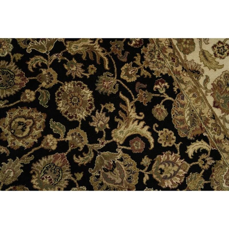 Hand Knotted Oriental 100% Wool Carpet Traditional All-Over Black Agra Area Rug - 9' 10'' X 8' 0''