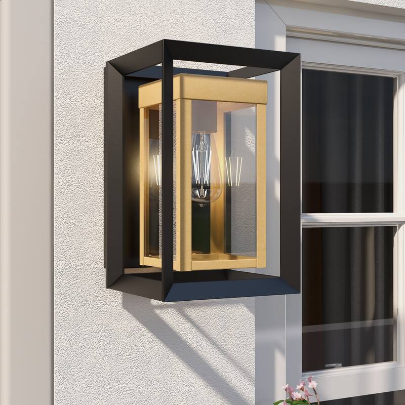 2PK-1 Light Outdoor Wall Lantern with Clear Glass - Black & Golden