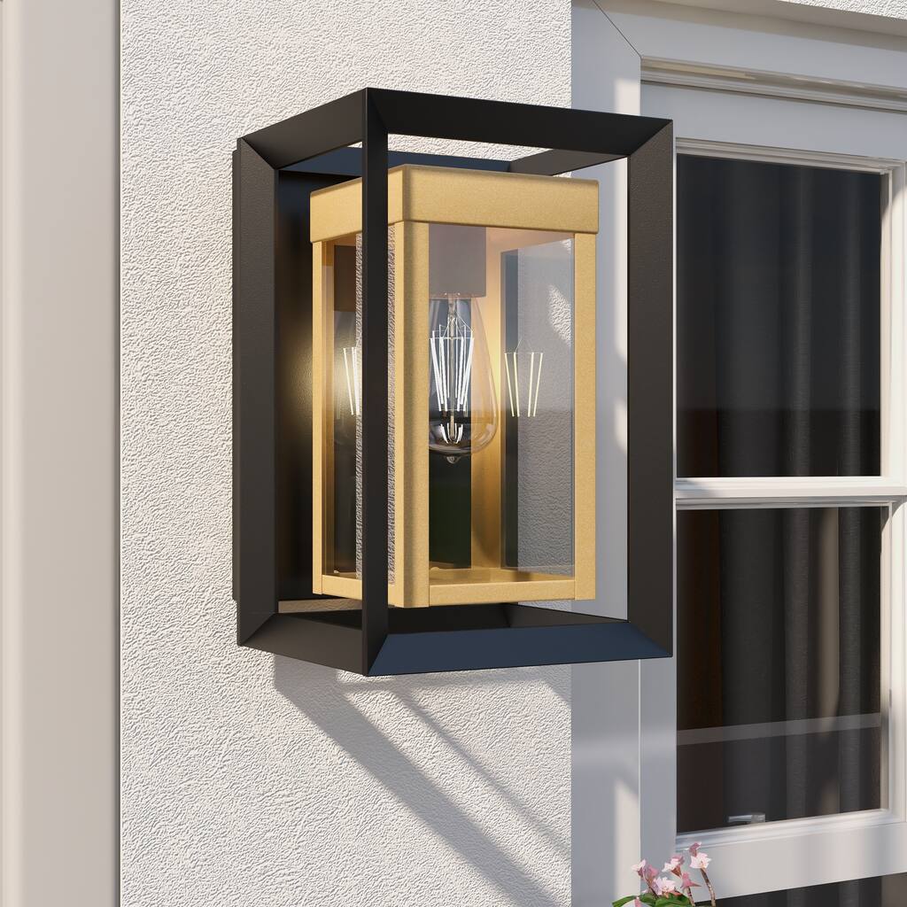4PK-1 Light Outdoor Wall Lantern with Clear Glass - Black & Golden