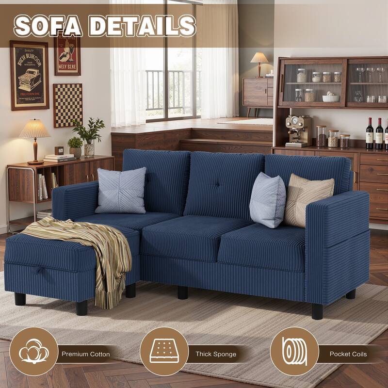 76'' Modern L-Shaped Sofa Couch with Movable Ottoman & Storage