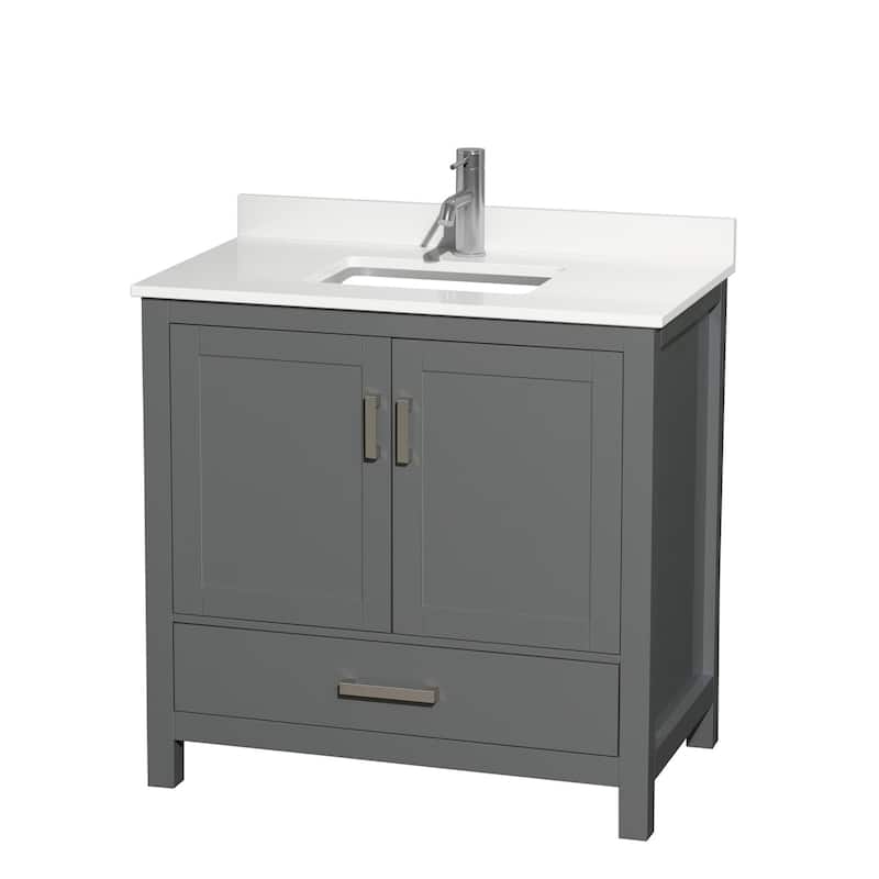 Sheffield 36-inch Single Vanity, Single Hole Quartz Top - Dark Gray, Chrome Trim, White Quartz Top