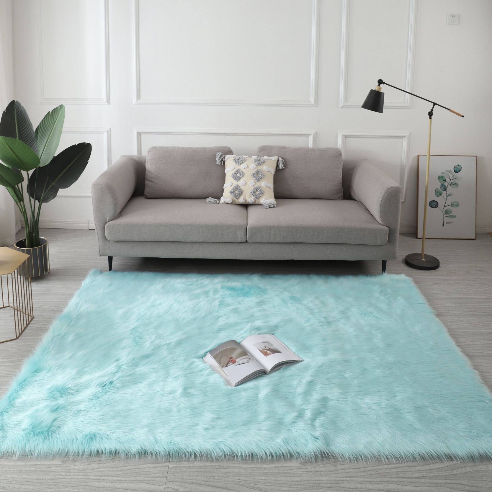 Ultra Soft Fluffy Faux Sheepskin Area Rug 6 x 7 Grey