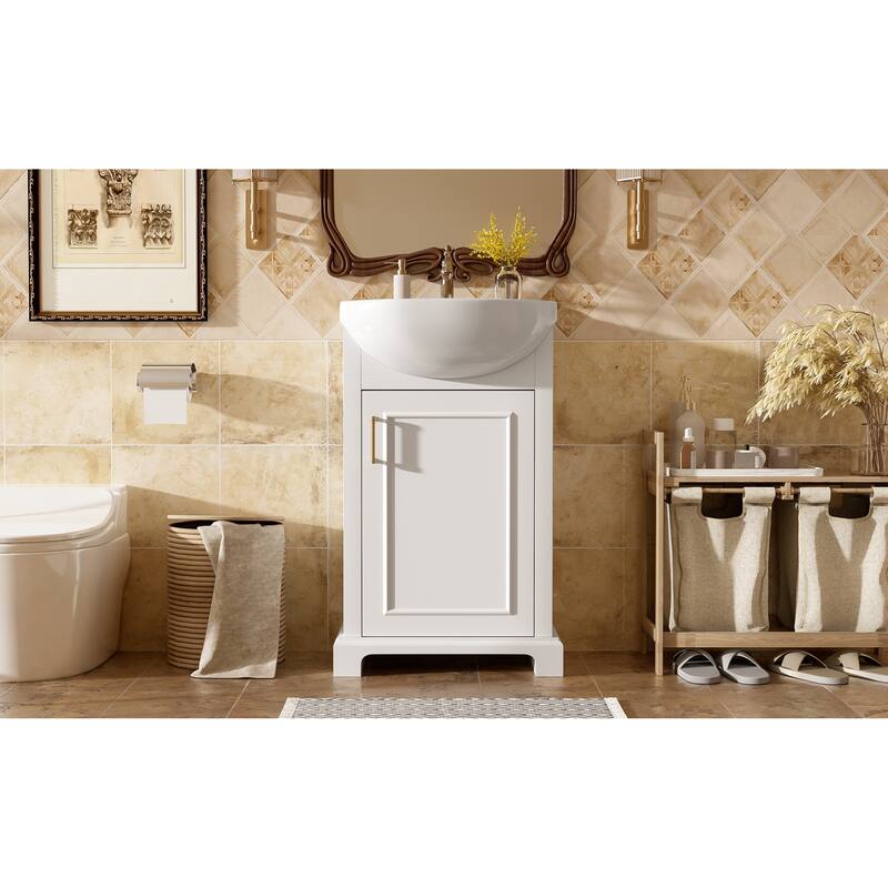 Roomfitters 20" Bathroom Vanity with Bulged Ceramic Basin, Freestanding French Style Storage Cabinet & Soft Close Door