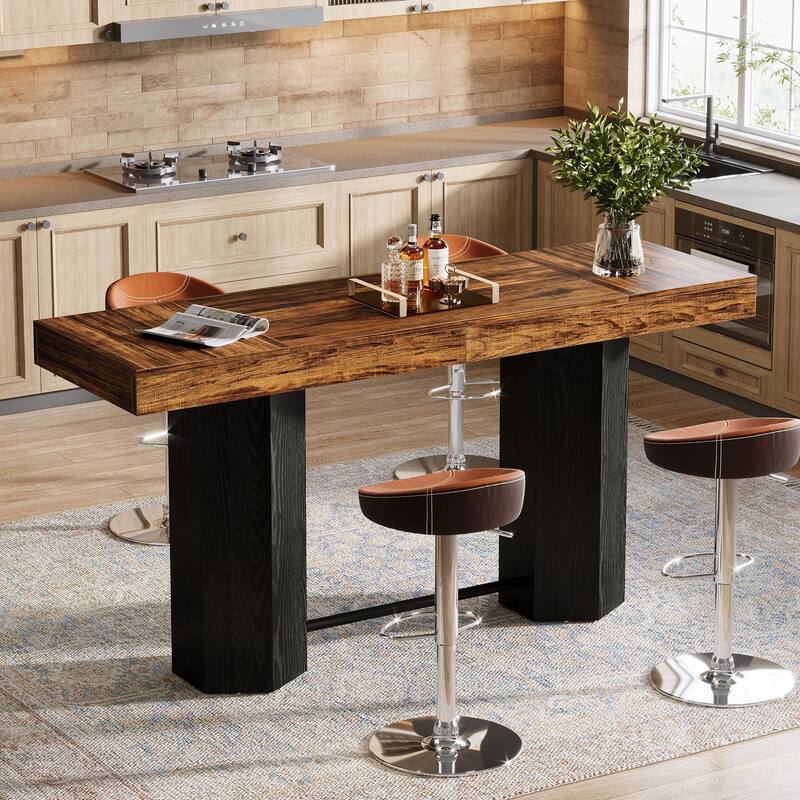 Industrial Bar Table, 70.9" Long Counter Height Pub Table with Sturdy Base