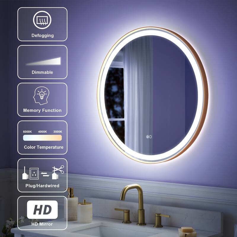 Wall Mounted Bathroom Framed LED Mirror With Anti- Fog,Memory Function And Dimmable Light Touch Sensor