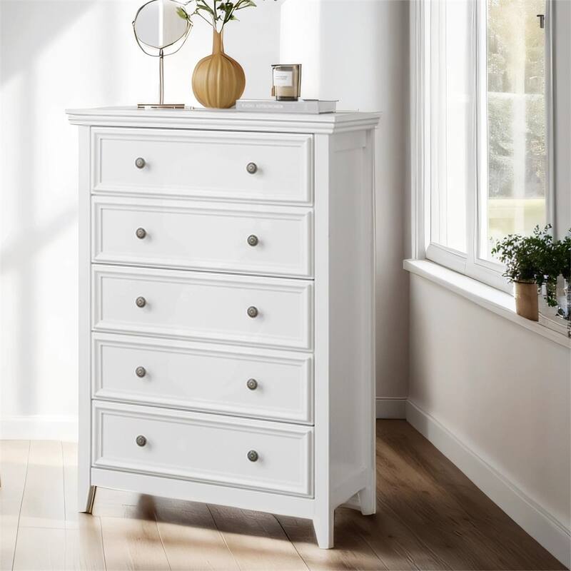 Modern 5 Drawers Dresser with Metal Handles and Metal Slide Rails