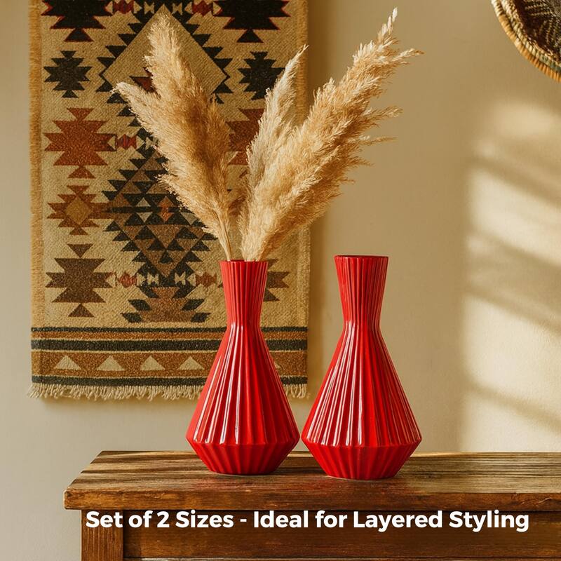 Aria Home Red Santa Fe Inspired Ceramic Vases Set of 2 Southwestern Decor