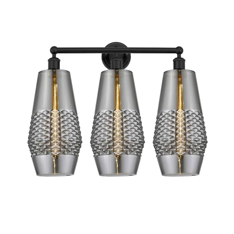 Innovations Lighting Windham - 3 Light 25" Bath Vanity Light - Smoked/Matte Black