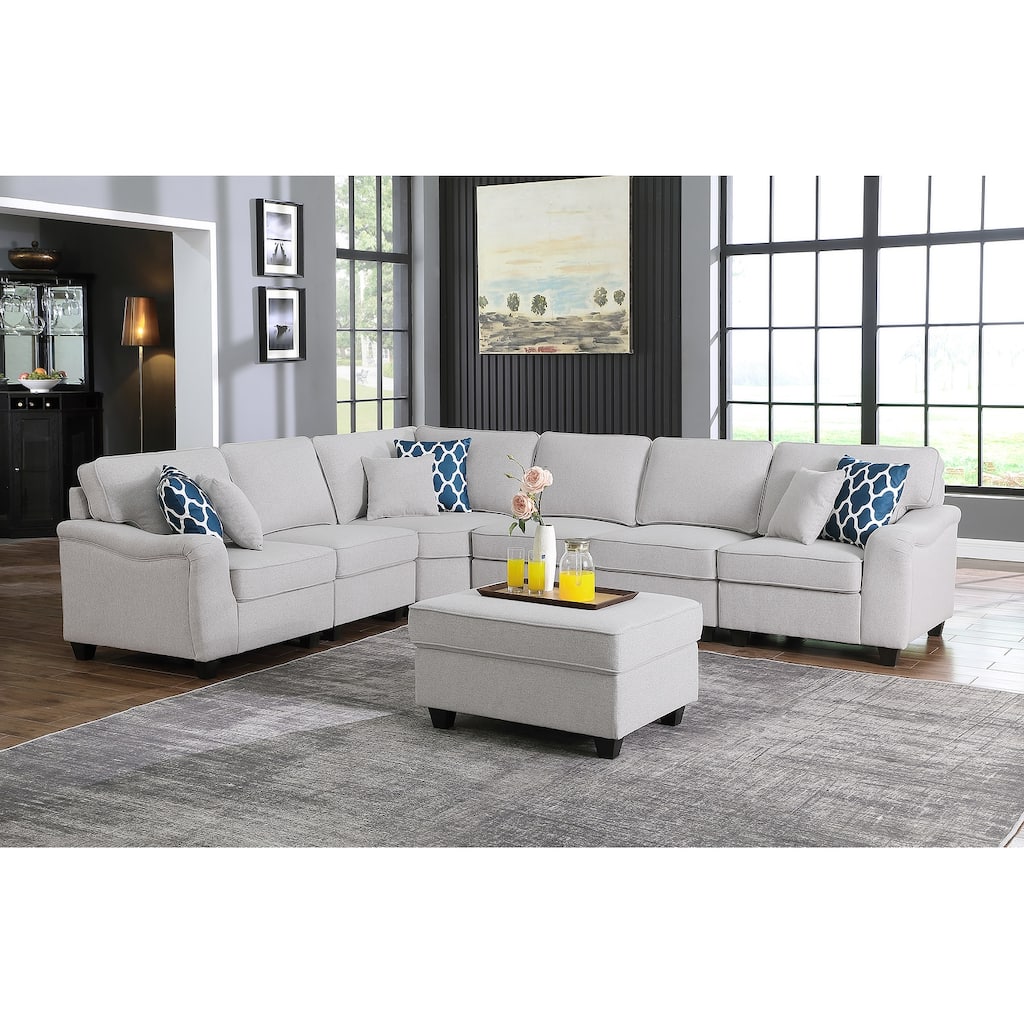 7 Piece Modular L-Shape Sectional Sofa with Ottoman in Light Gray