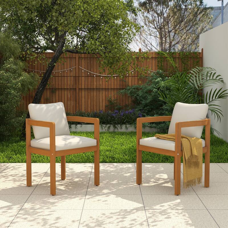 Outdoor 2-piece Wood Chairs With Large U-shaped Backrests - Cream