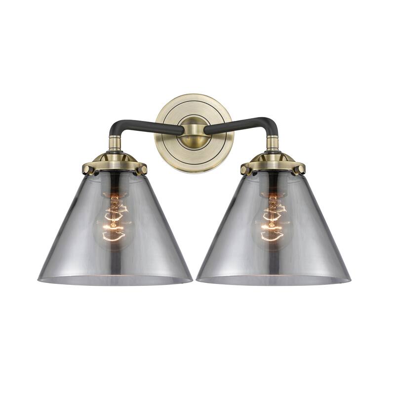 Innovations Lighting Large Cone 2 Light 16" Wide Bathroom Vanity Light - Black Antique Brass / Smoked