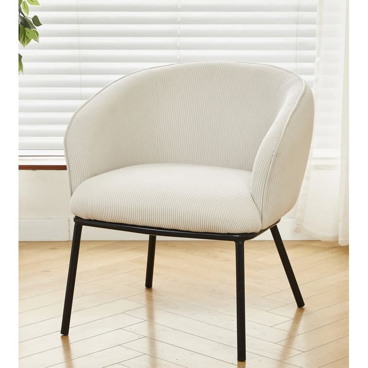Corduroy Design Luxury Elegance Modern Channel Chair with Black Metal Legs Complement the Chic - Beige