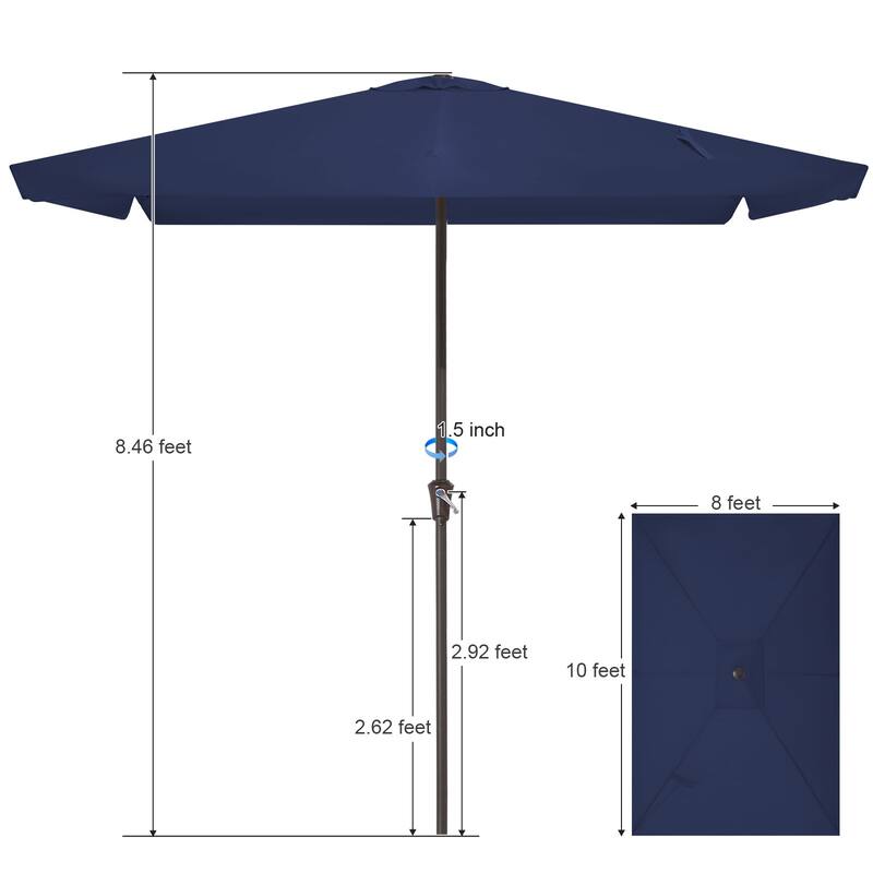 8*10ft Rectangular Patio Market Umbrella with Sagging Edge，UV Risistance,Crank & Tilt
