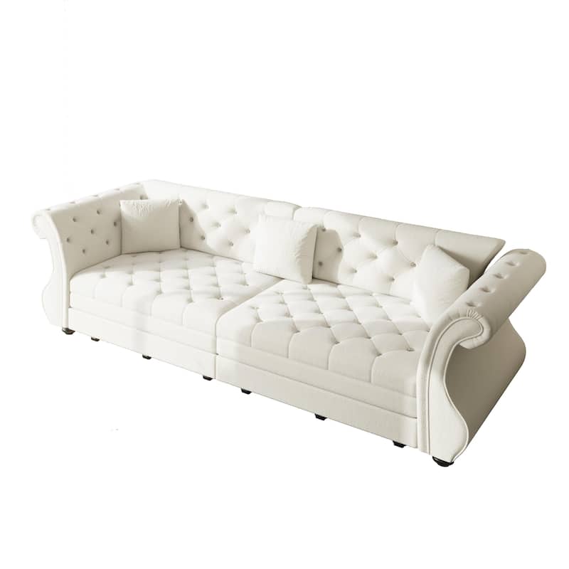 Chesterfield Pull Out Sofa Bed, Oversized 3-Seater/4-Seater Velvet Couch with Flared Arms, Convertible Sleeper Sofa