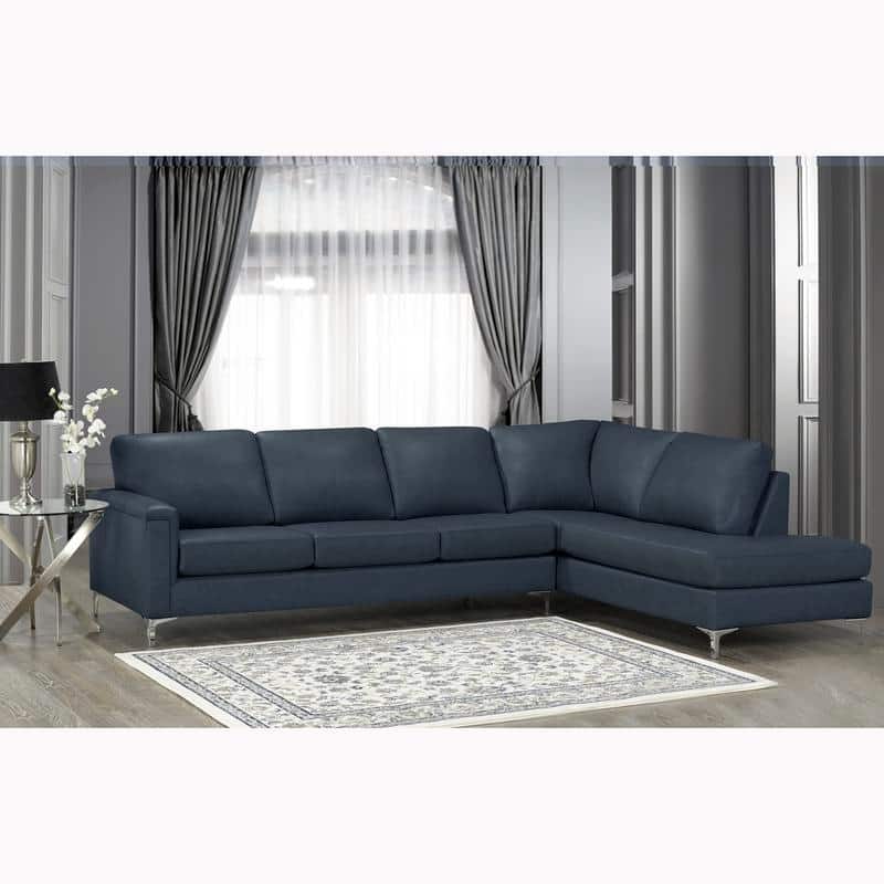 Malibu L-shaped Top-grain Leather Sectional Sofa - 122.5 x 85 x 36.5 x 35 - Blue