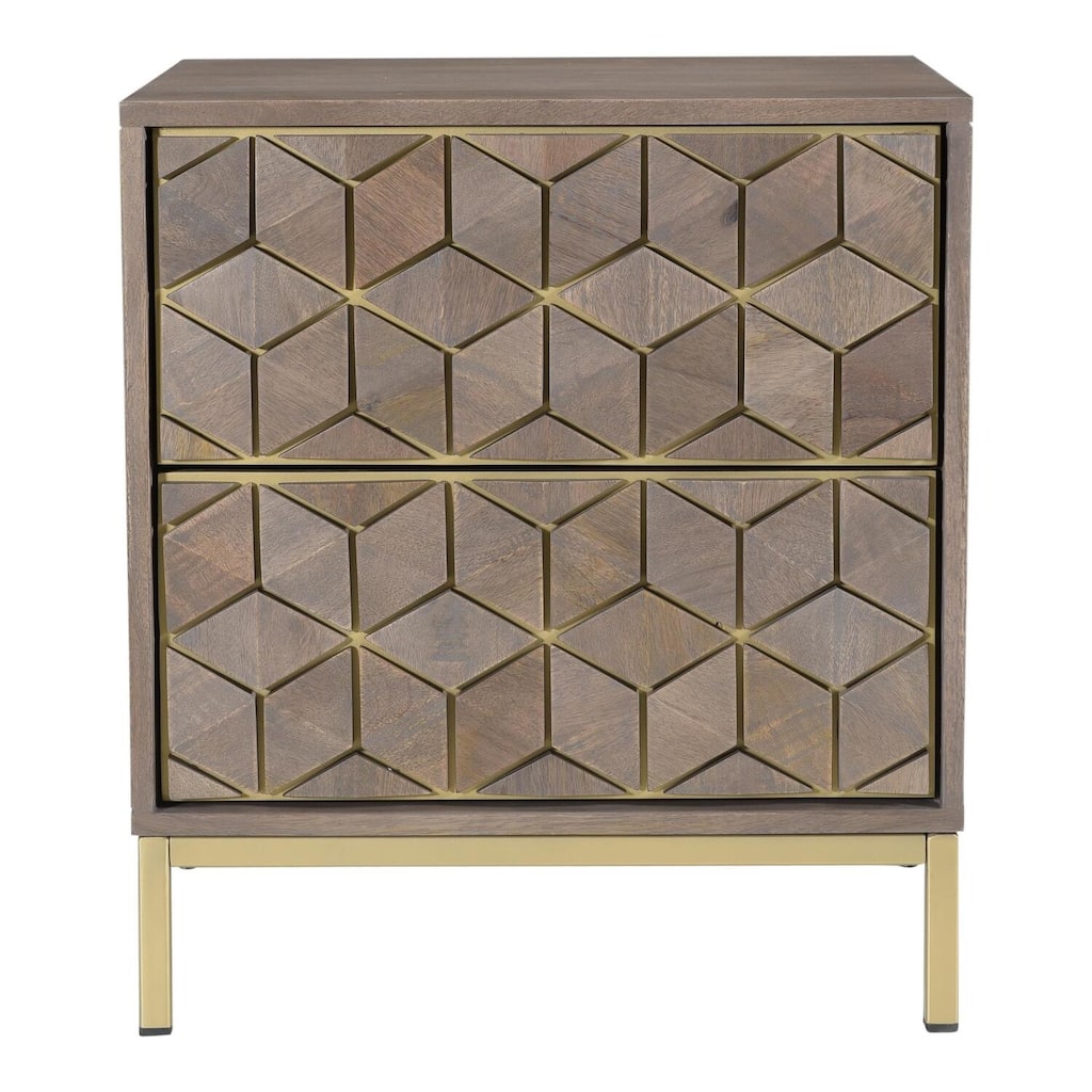 Mirrored 3-Drawer Nightstand with Antique Bronze Base - Glam Luxe Bedside Storage Table