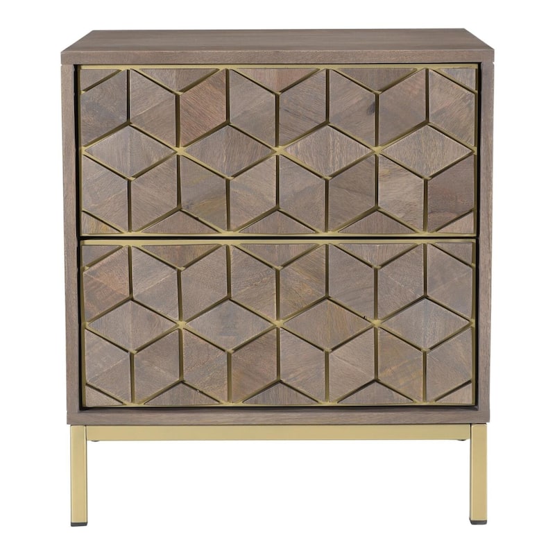 Mirrored 3-Drawer Nightstand with Antique Bronze Base - Glam Luxe Bedside Storage Table