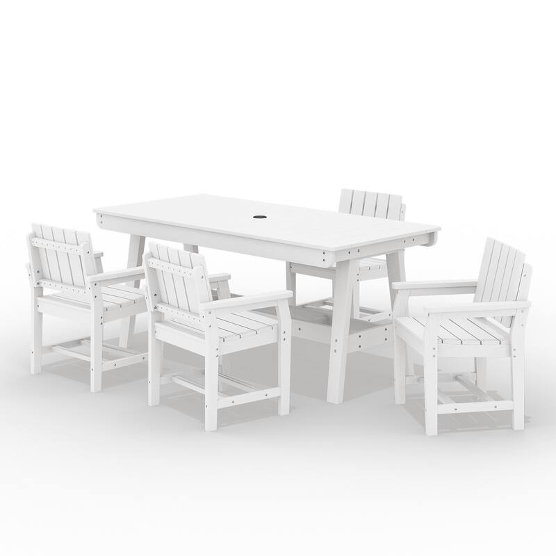 HDPE Patio Dining Set with Rectangular 67.91in L Table with Umbrella Hole and 4 Chairs - N/A