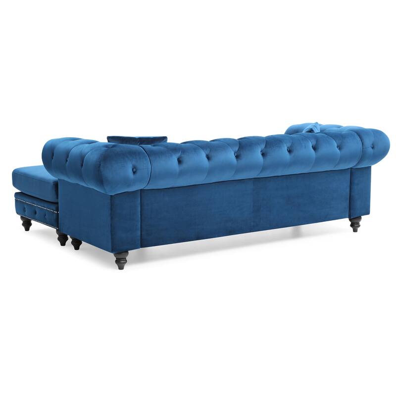 Sofa Chaise, Navy Blue, Velvet, 98x37x31 inches, 169 pounds
