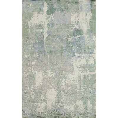 Hand Knotted Oriental Viscose Silk Carpet Modern Abstract Multi-Colored Abstract Area Rug - 8' 0'' X 5' 7''