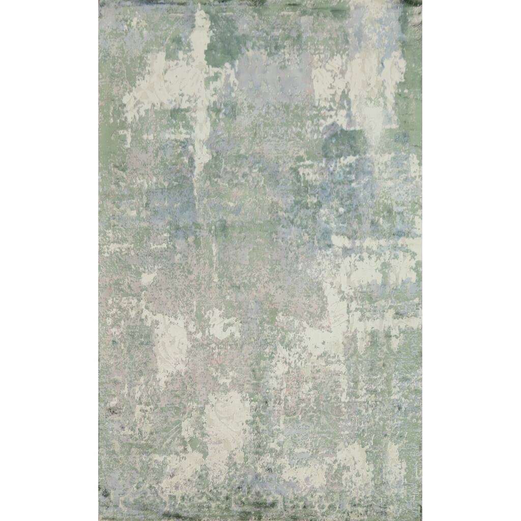 Hand Knotted Oriental Viscose Silk Carpet Modern Abstract Multi-Colored Abstract Area Rug - 8' 0'' X 5' 7''