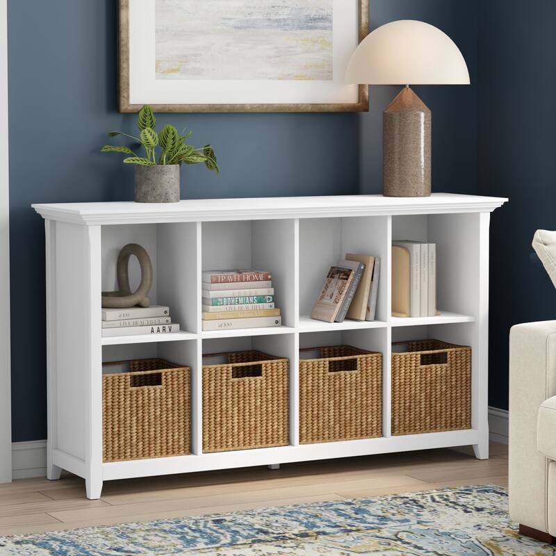 WYNDENHALL Halifax SOLID WOOD 57 inch Wide Transitional 8 Cube Bookcase Storage Sofa Table - 57"W x 15.75" D x 33" H - White - Wood