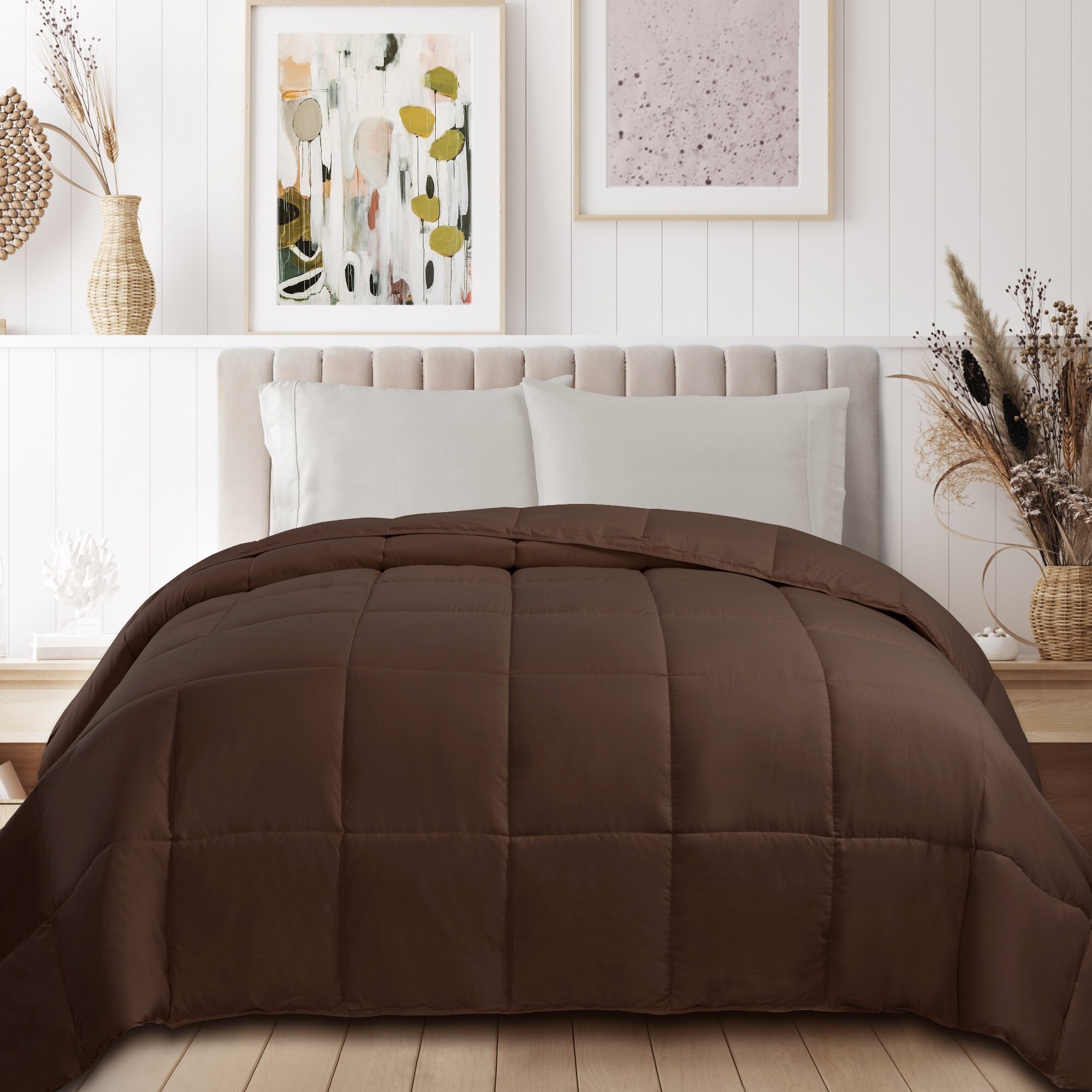 brown down comforter