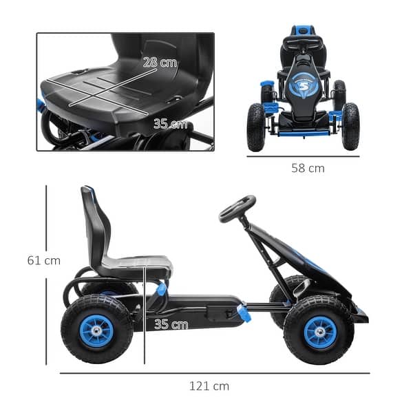 dimension image slide 1 of 2, Adjustable Kids Pedal Go-Kart with Rubber Wheels and Handbrake - Blue