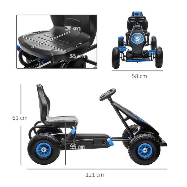 dimension image slide 1 of 3, Pedal-Powered Go Kart for Kids with Ergonomic Seat, Tough Tread, Suspension, and Hand Brake, Ages 5-12