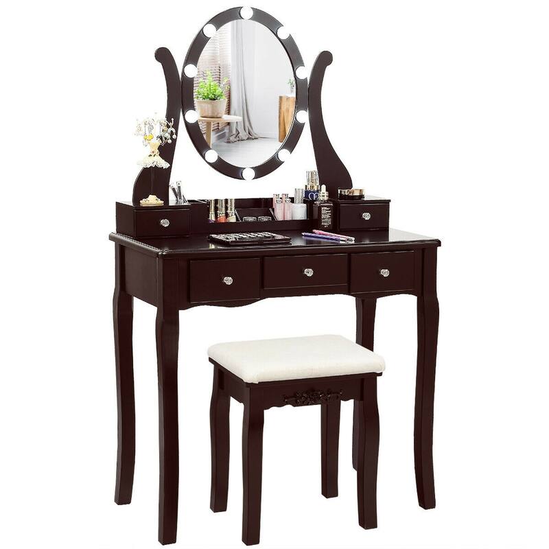 Gymax Vanity Table Set w/10 Light Bulbs and Touch Switch Makeup